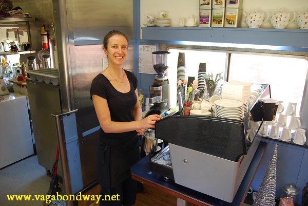 Tiff working as a barista in Australia. 