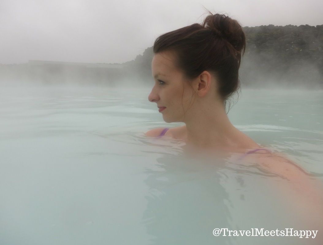 Relaxing in the Blue Lagoon in Iceland.